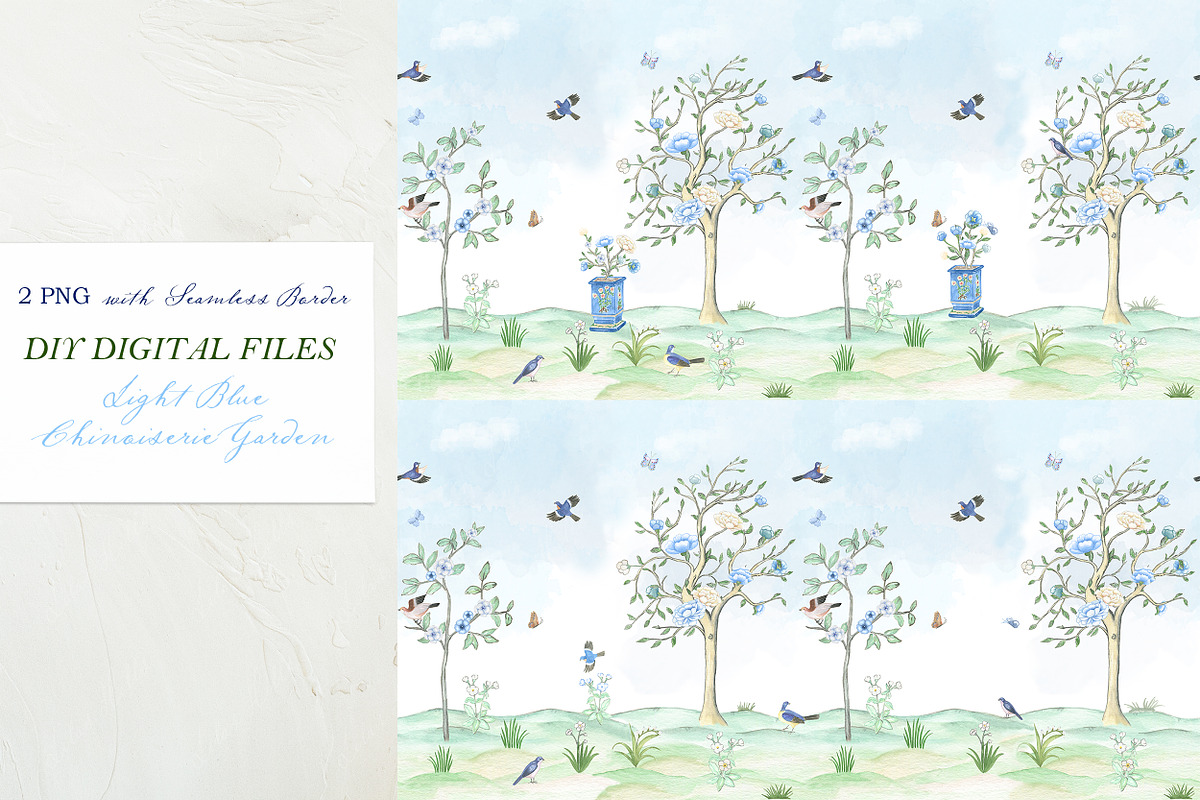 Chinoiserie Garden Toile Light Blue, a Graphic by LABFcreations (Photo 4 of 7)