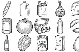 Grocery Essentials Sketch Collection, an Object Graphic by nikagraphic