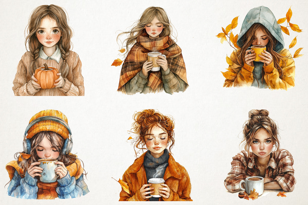 Cozy Autumn Coffee Girl Clipart Bund, an Illustration by RobertsArt (Photo 7 of 7)