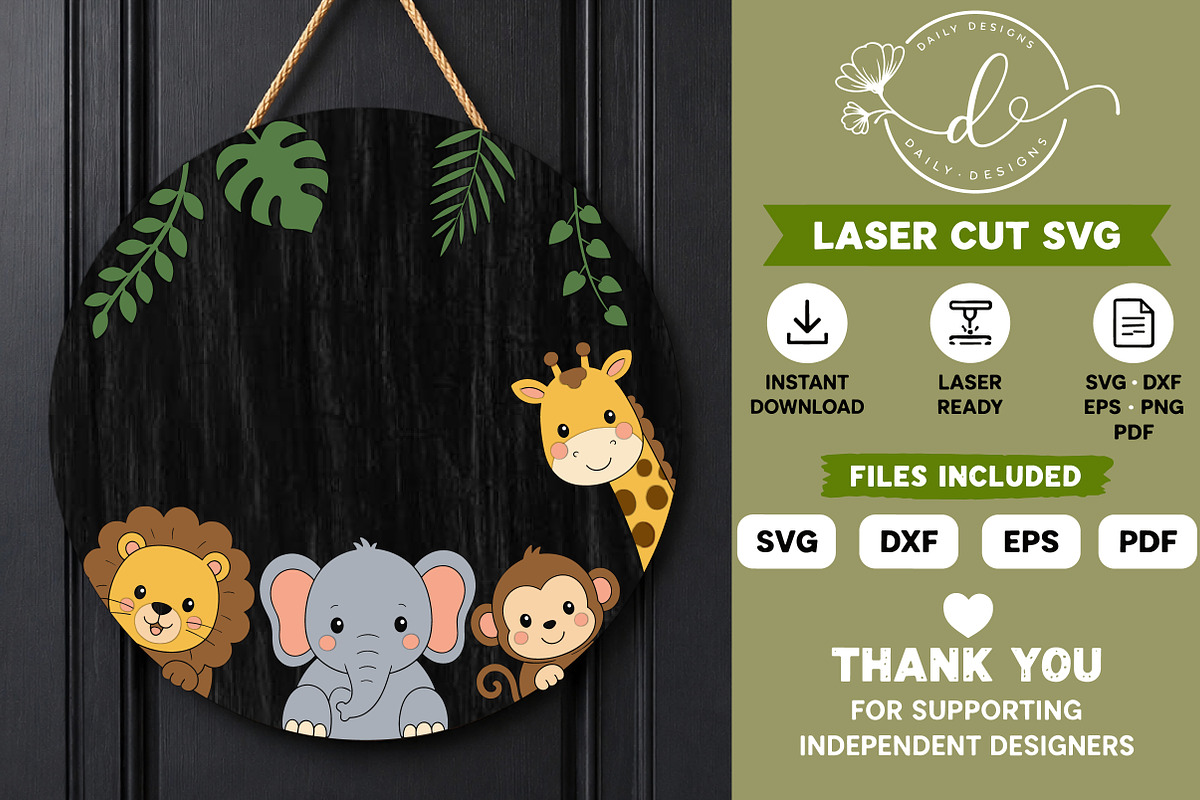 Safari Animals Door Hanger Laser Cut, a Work Illustration by Daily.Designs (Photo 3 of 3)