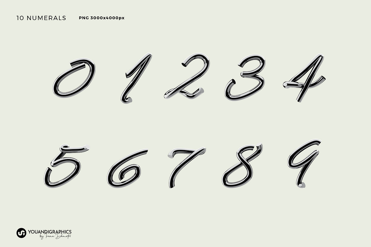 Chrome 3D Lettering set, an Object Graphic by Youandigraphics (Photo 11 of 13)