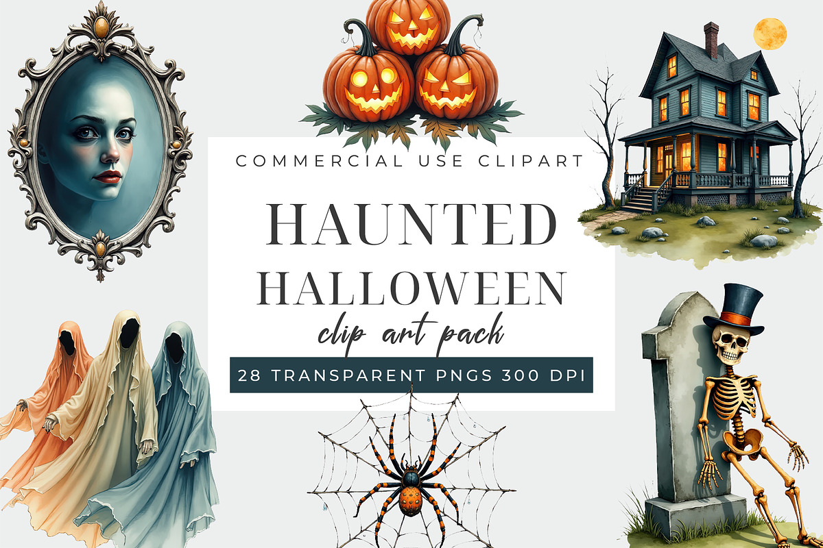 Haunted Halloween Clipart PNG Set, an Object Graphic by Printable Pretty Studio (Photo 1 of 6)