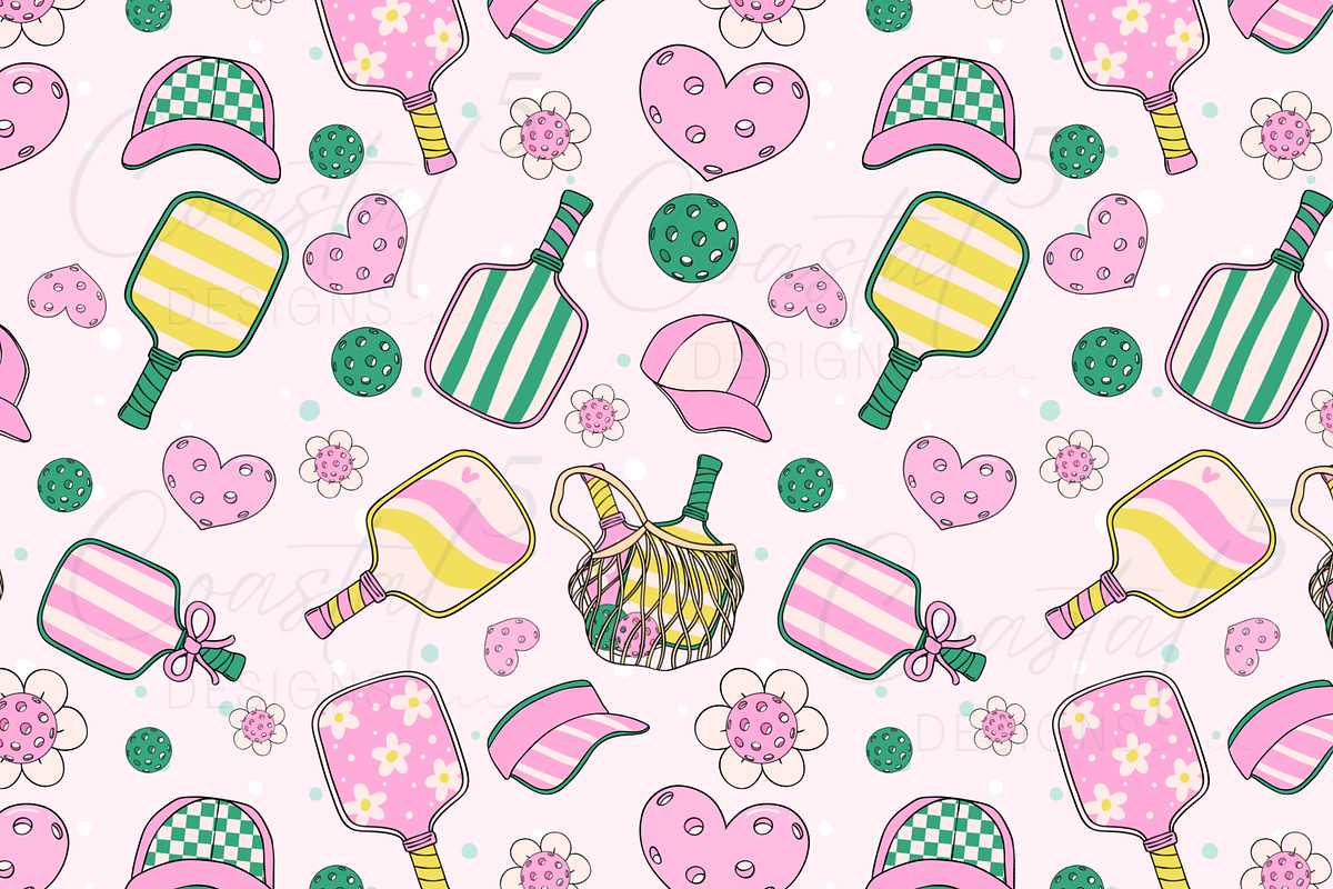 Pickleball Seamless Pattern, a Pattern Graphic by Coastal 5 Designs (Photo 2 of 3)