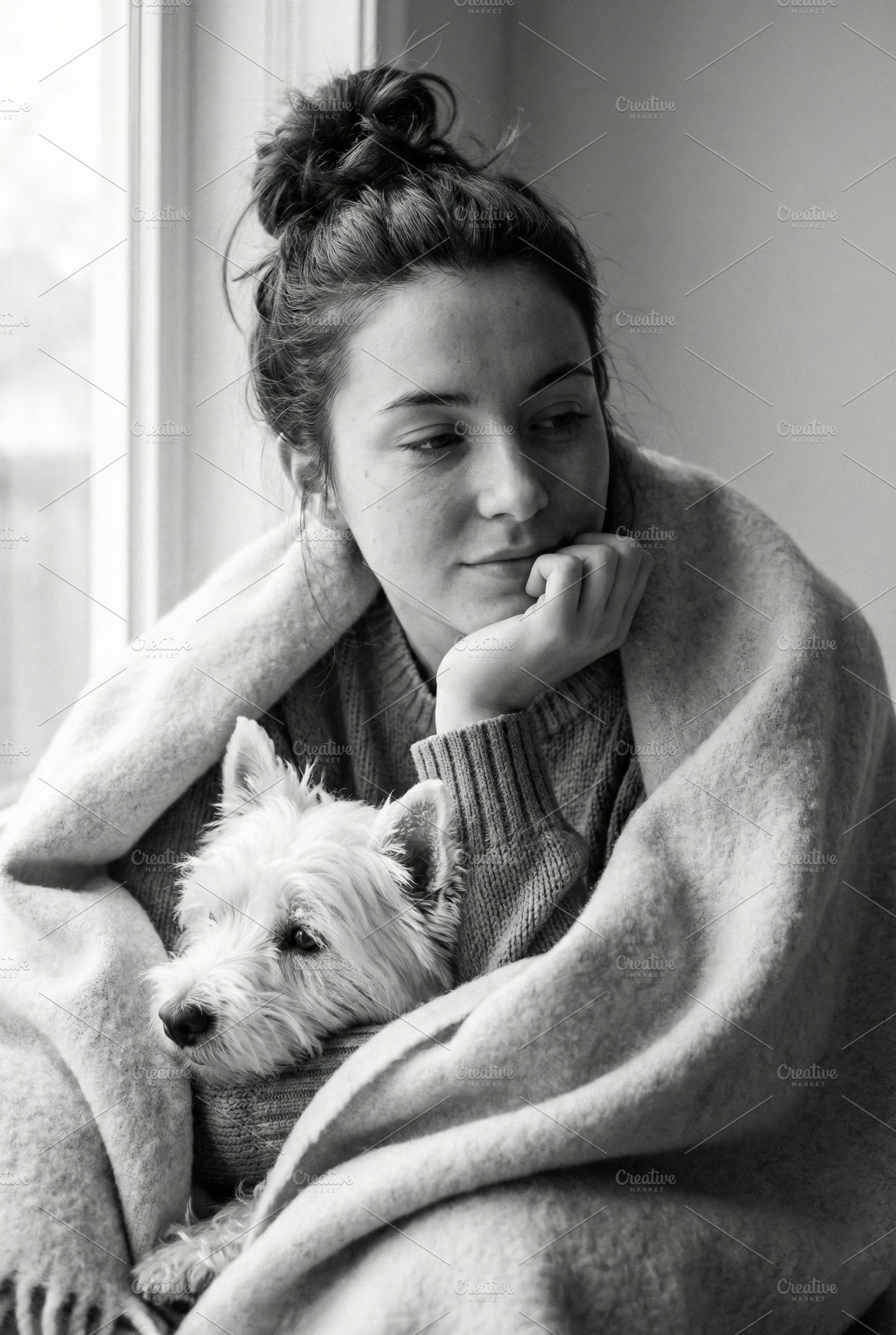 Young Woman and Westie Dog, a Person Photo by Virgo Studio