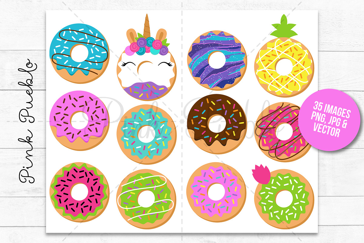 Donut Clipart and Vectors, an Illustration by PinkPueblo (Photo 3 of 4)