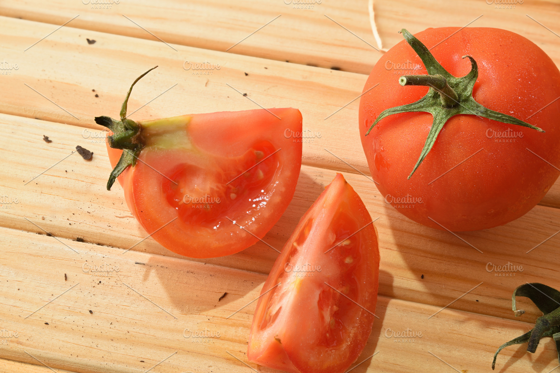 Fresh Tomato and Slices on Wooden Table, a Food & Drink Photo by Davizro's Market