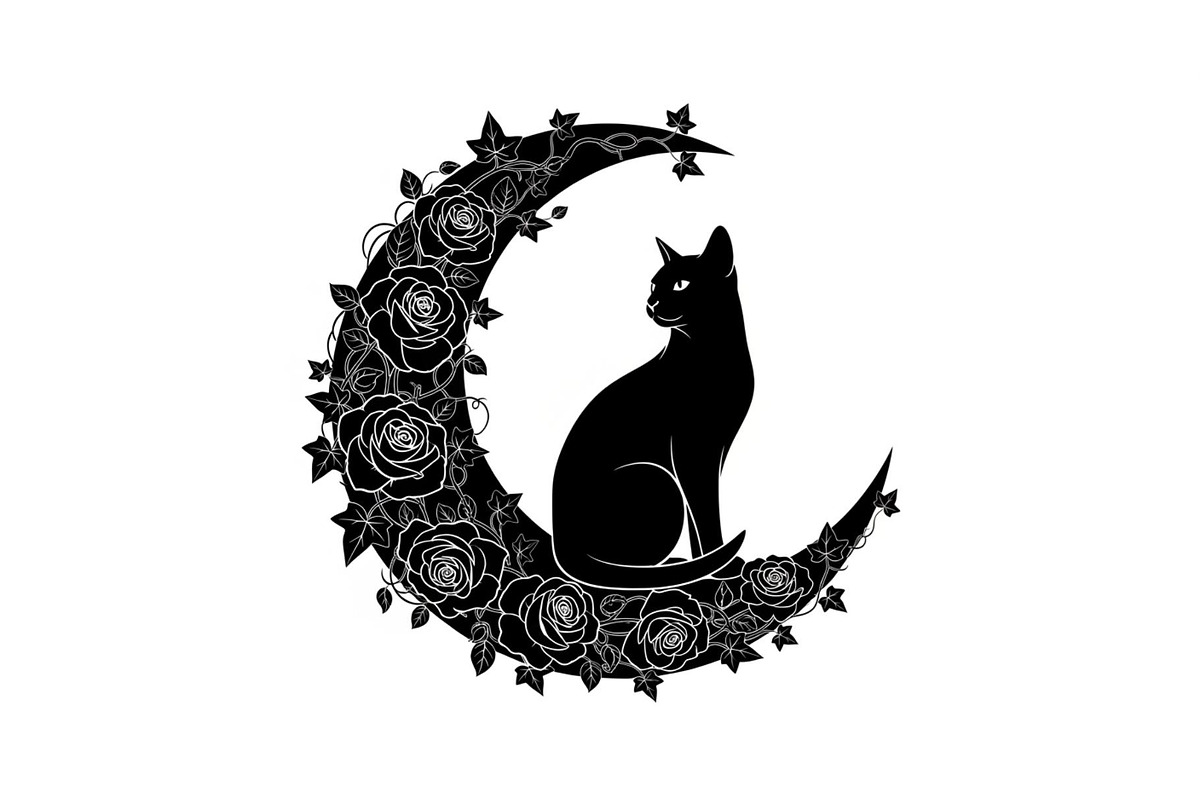 Cat on Crescent Moon Bundle, an Illustration by jahid234 (Photo 5 of 31)