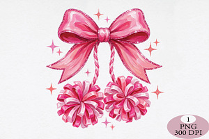 Pink Pom Pom Bow Png, an Illustration by Daily.Designs