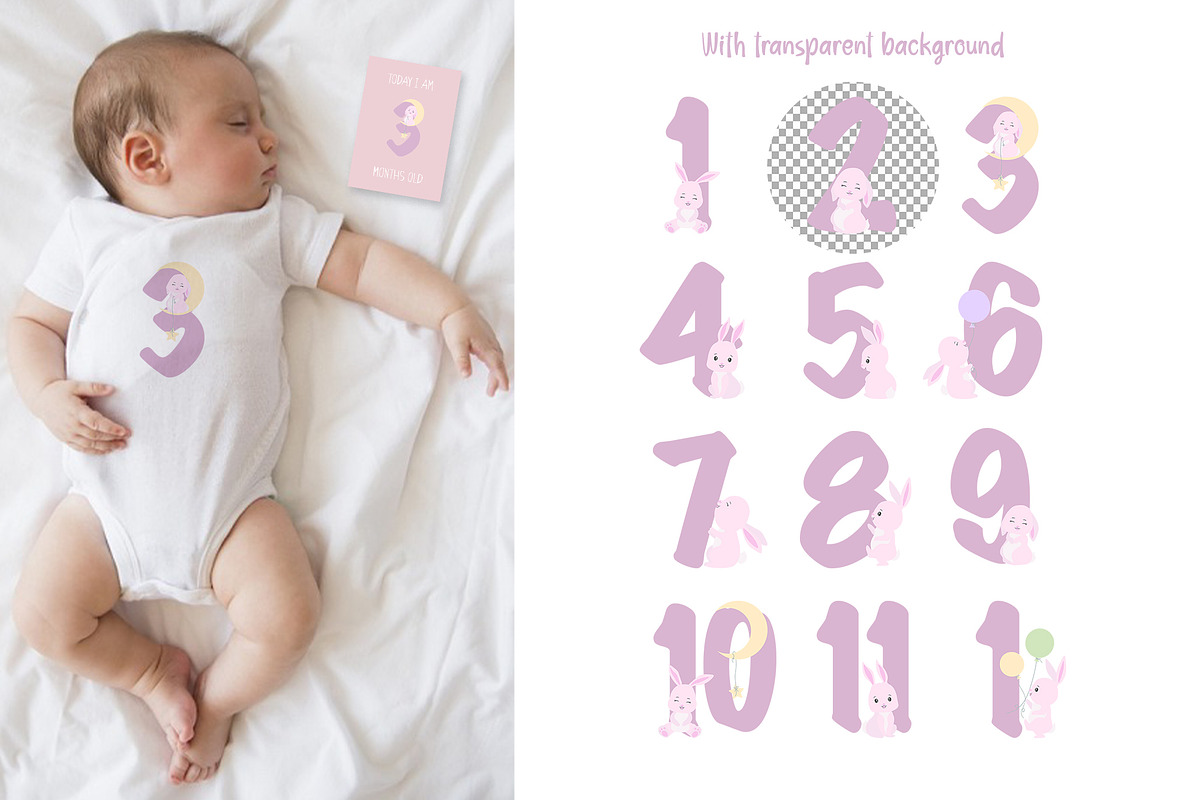 Cute Bunny Girl Baby Milestone Cards, a Card Template by DysenkaArt (Photo 3 of 3)