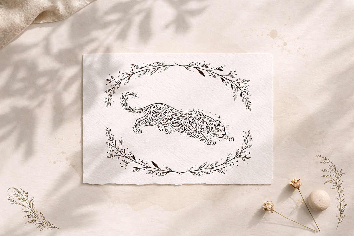 Wild Tiger & Leaves Botanical Vector, an Object Illustration by Christine Krahl (Photo 4 of 17)