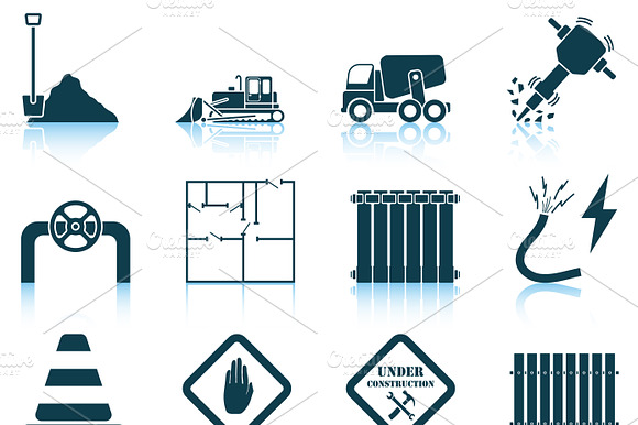 Set Of 12 Construction Icons