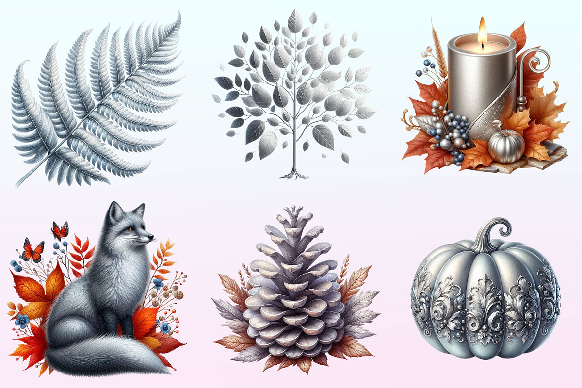 Silver Autumn Clipart., a Graphic by CitraGraphics (Photo 3 of 4)