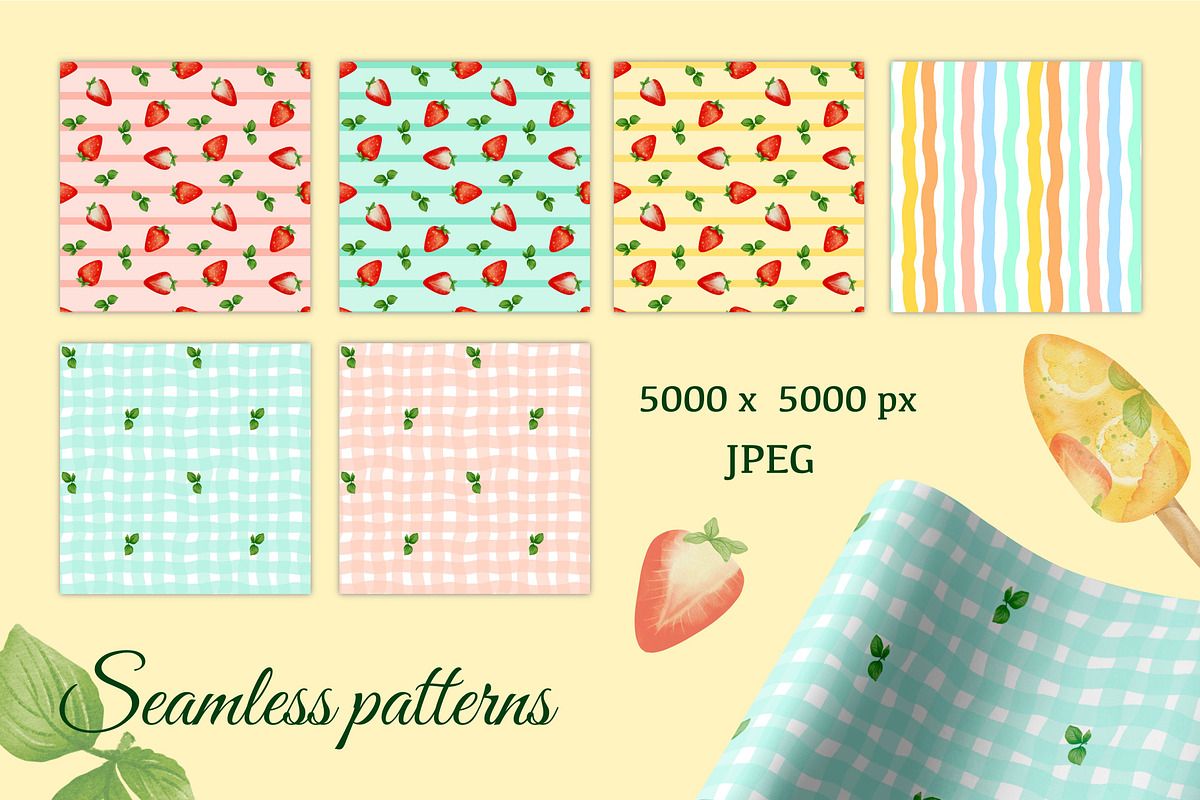 Summer fruit patterns collecrion, a Pattern Graphic by ZabolotnaArt (Photo 2 of 7)