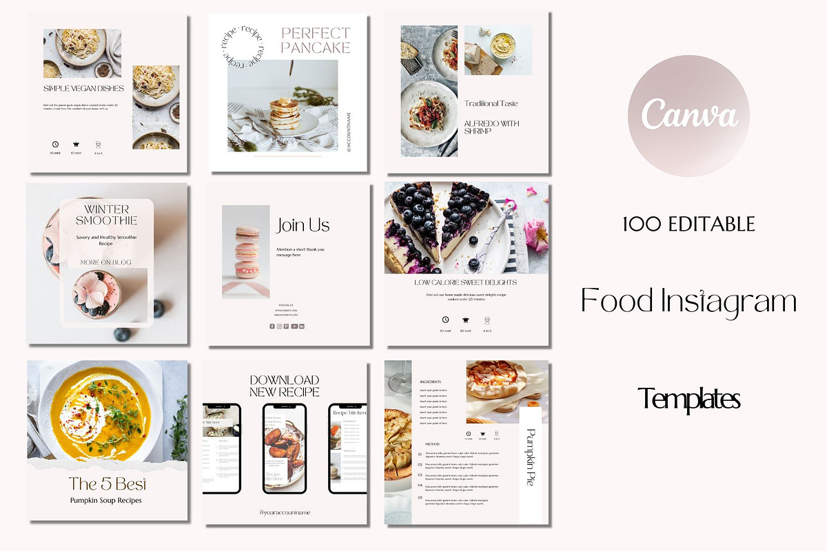 Food Instagram Templates Canva, a Social Media Template by Deepa Template Studio (Photo 1 of 12)