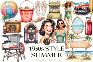 1950s Style Summer Beach Day Clipart, an Illustration by OK Design