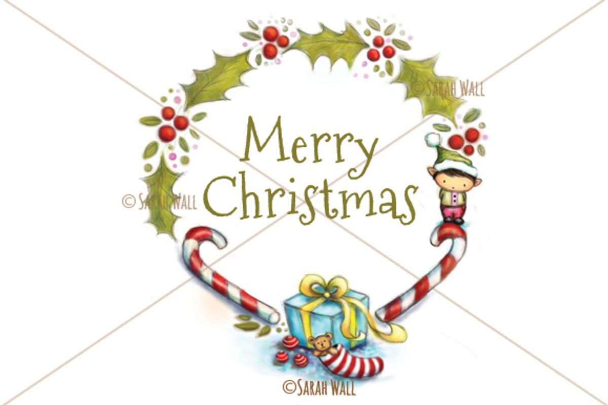 Merry Christmas Wreath Illustration, a Decorative Illustration by Shadowspark (Photo 1 of 2)