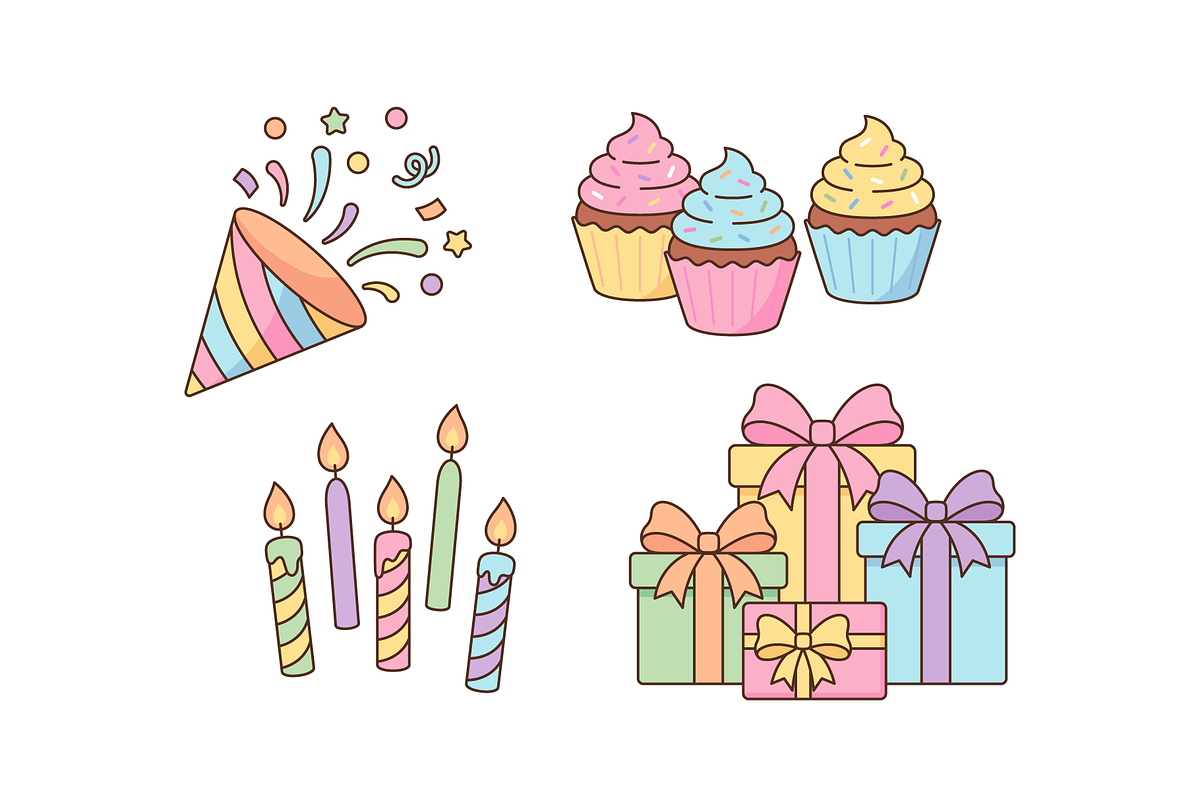 Birthday party elements and icons, an Object Illustration by Cmeree (Photo 3 of 3)