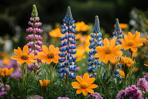 Colorful flowers bloom in a vibrant, a Photo by Tanuart