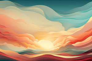 Stunning Retro-Styled Sunset Illustration with Vibrant Colors and Wave Patterns, a Photo by AS photostudio