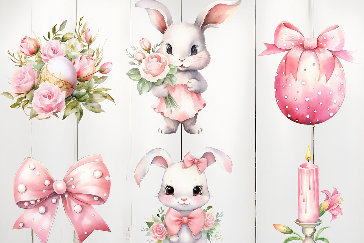 Watercolor Coquette Easter Clipart, an Illustration by Watercolor design (Photo 3 of 4)