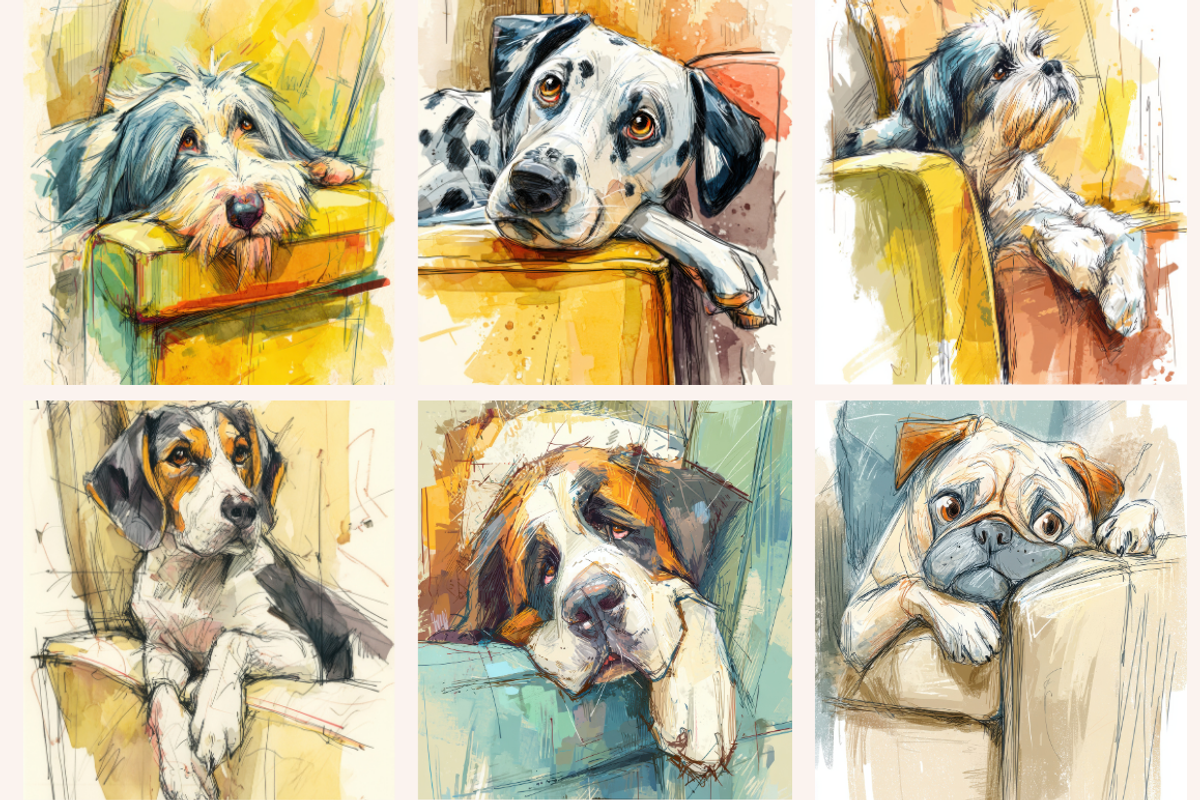 Watercolor Dogs on the Couch, an Animal Illustration by PrintHaven Designs (Photo 5 of 10)