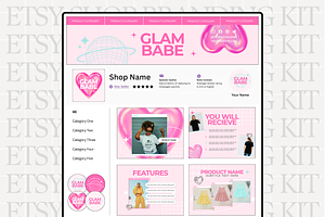 Y2k Pink Etsy Shop Kit Template, a Branding & Logo Template by Anna Design Studio