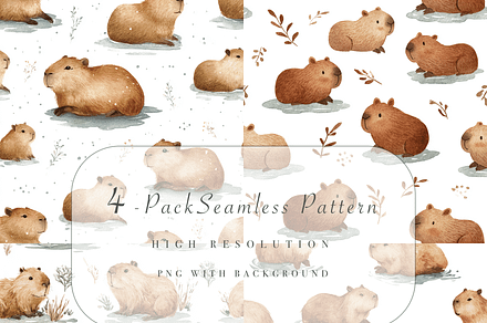 4 Pack Capybara Seamless Pattern