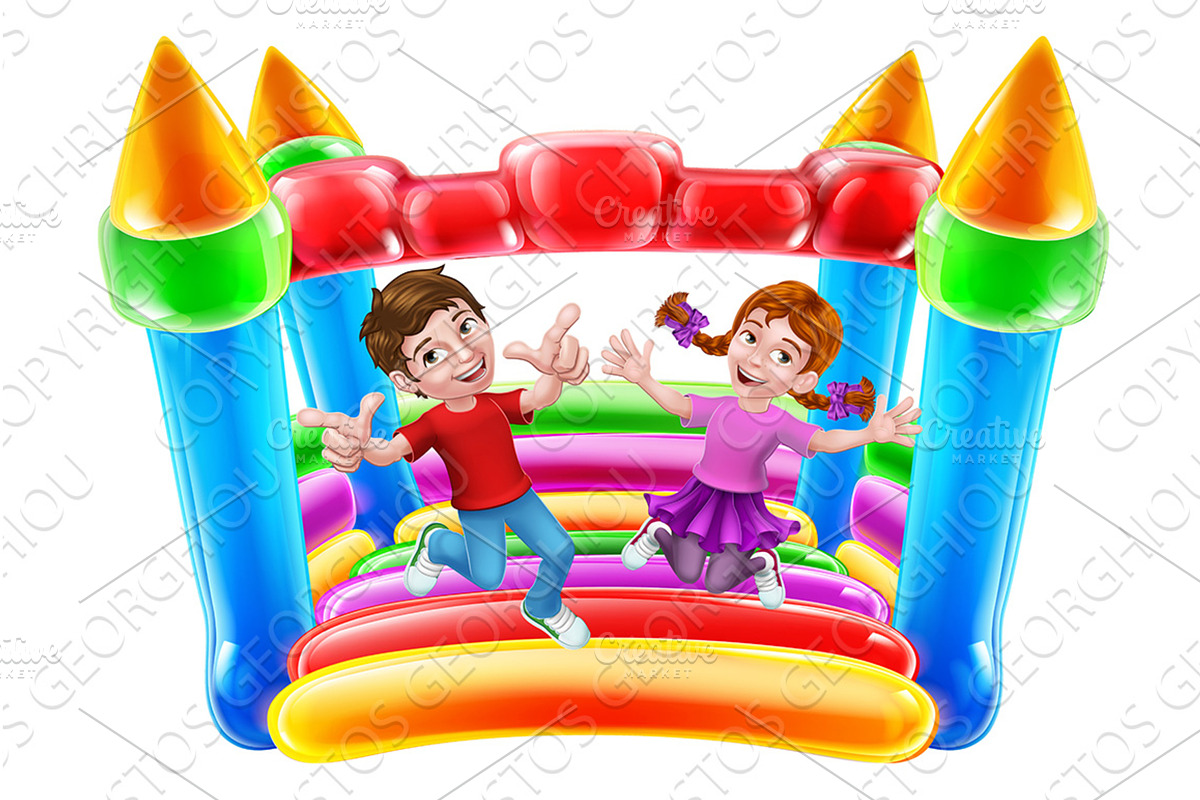 Bouncy House Castle Jumping Girl Boy, a Person Illustration by Christos Georghiou