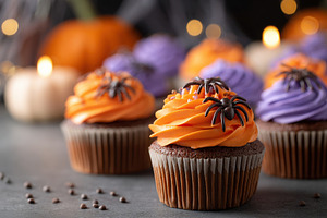 Festive cupcakes decorated for halloween holiday, a Food & Drink Photo by AlyaAnd