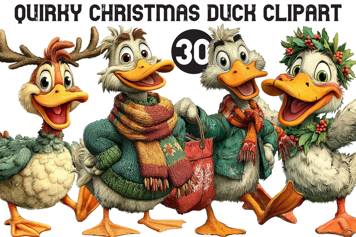 Quirky Christmas Duck Clipart, an Illustration by Black Bird Studio (Photo 1 of 6)