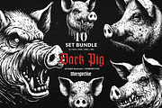 10 Bundle Dark Art Pig Beast Scary, an Illustration by Morspective (Thumbnail 1 of 7)