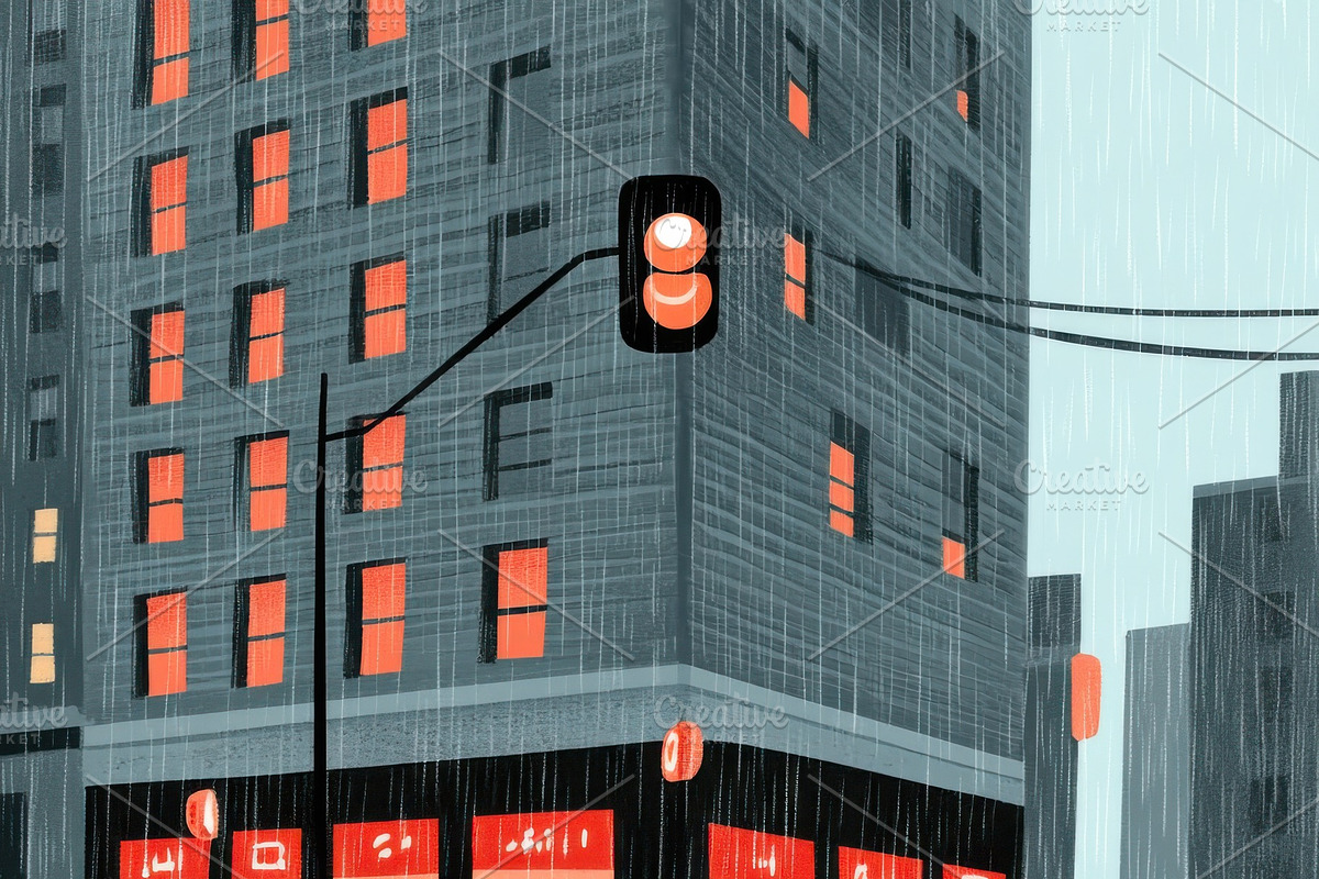 Modern Cityscape at Twilight, a Decorative Illustration by Virgo Studio