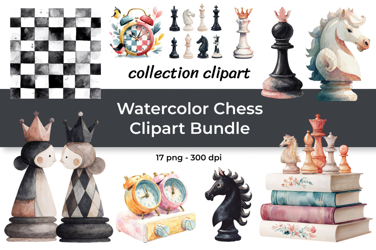 Watercolor Chess Clipart Bundle, a Sport Illustration by InkyQueenArt (Photo 1 of 5)