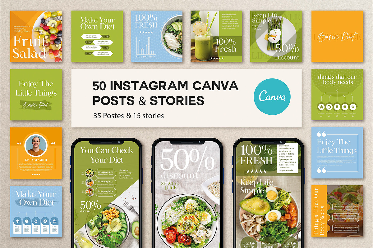 50 Instagram Canva Posts & Stories, a Social Media Template by Artemis-products (Photo 1 of 8)