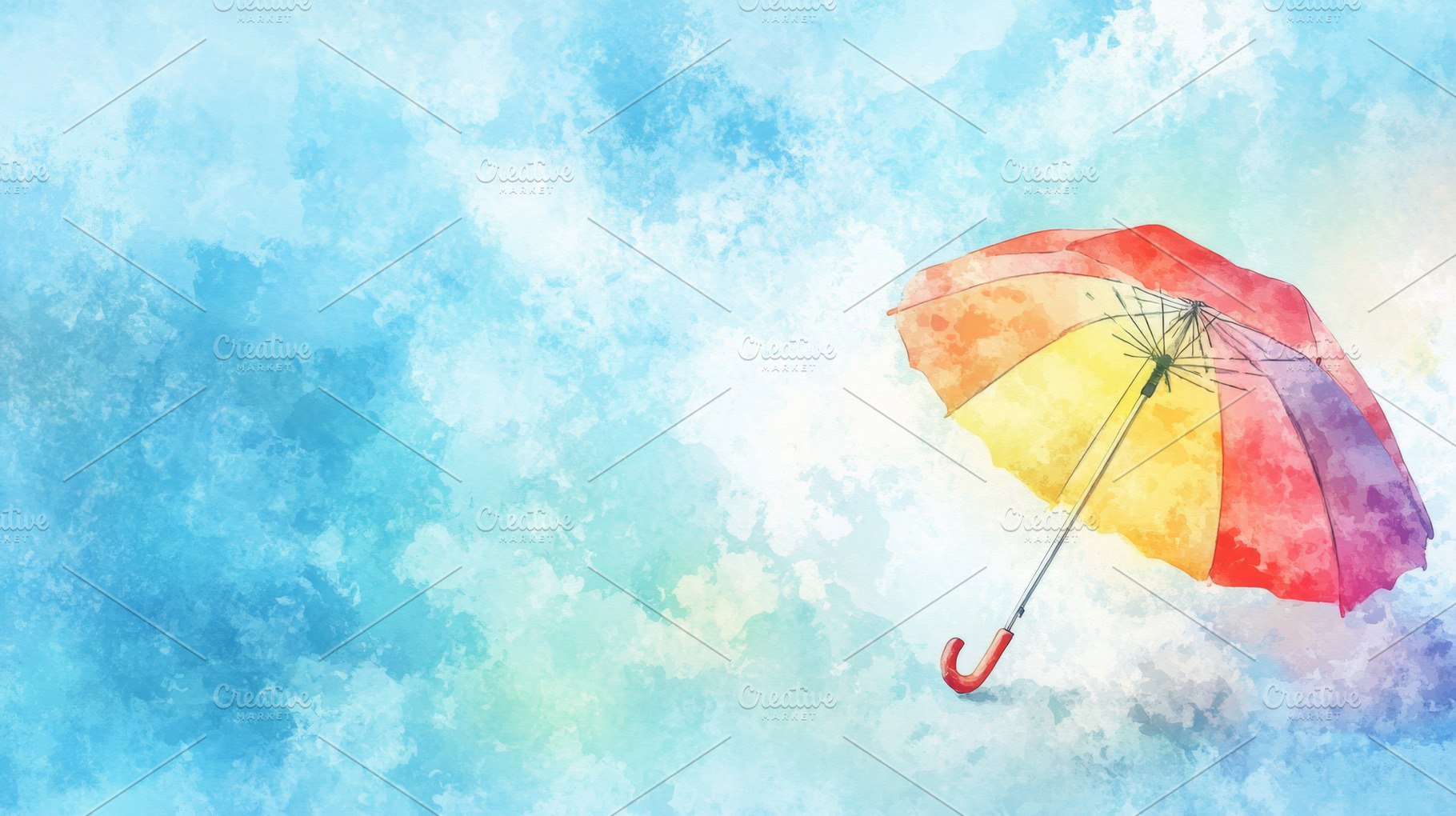 Colorful Umbrella in Watercolor Sky Background, an Abstract Photo by Natalia Klenova's Shop