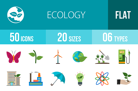 50 Ecology Flat Multicolor Icons