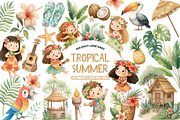 Watercolor Tropical Hawaii Clipart, an Illustration by TatiMockup (Thumbnail 1 of 6)