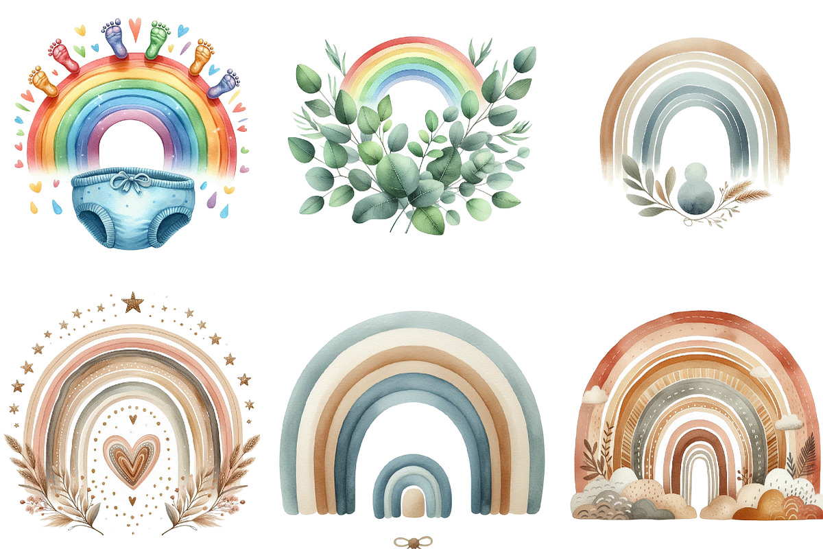 Baby Rainbow Boho Clipart, an Illustration by DreamArtGraphic (Photo 2 of 7)