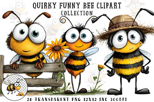 Quirky Funny Bee Clipart, an Illustration by OK Design