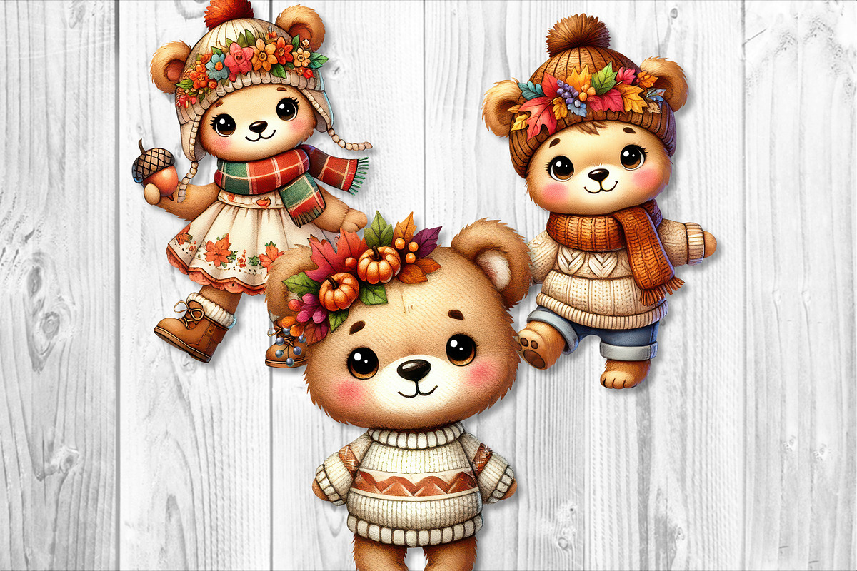 Cute Autumn Bear Clipart Sublimation, a Seasonal Illustration by V Design Creator (Photo 4 of 7)