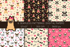 Pug Seamless Patterns | Vector Files