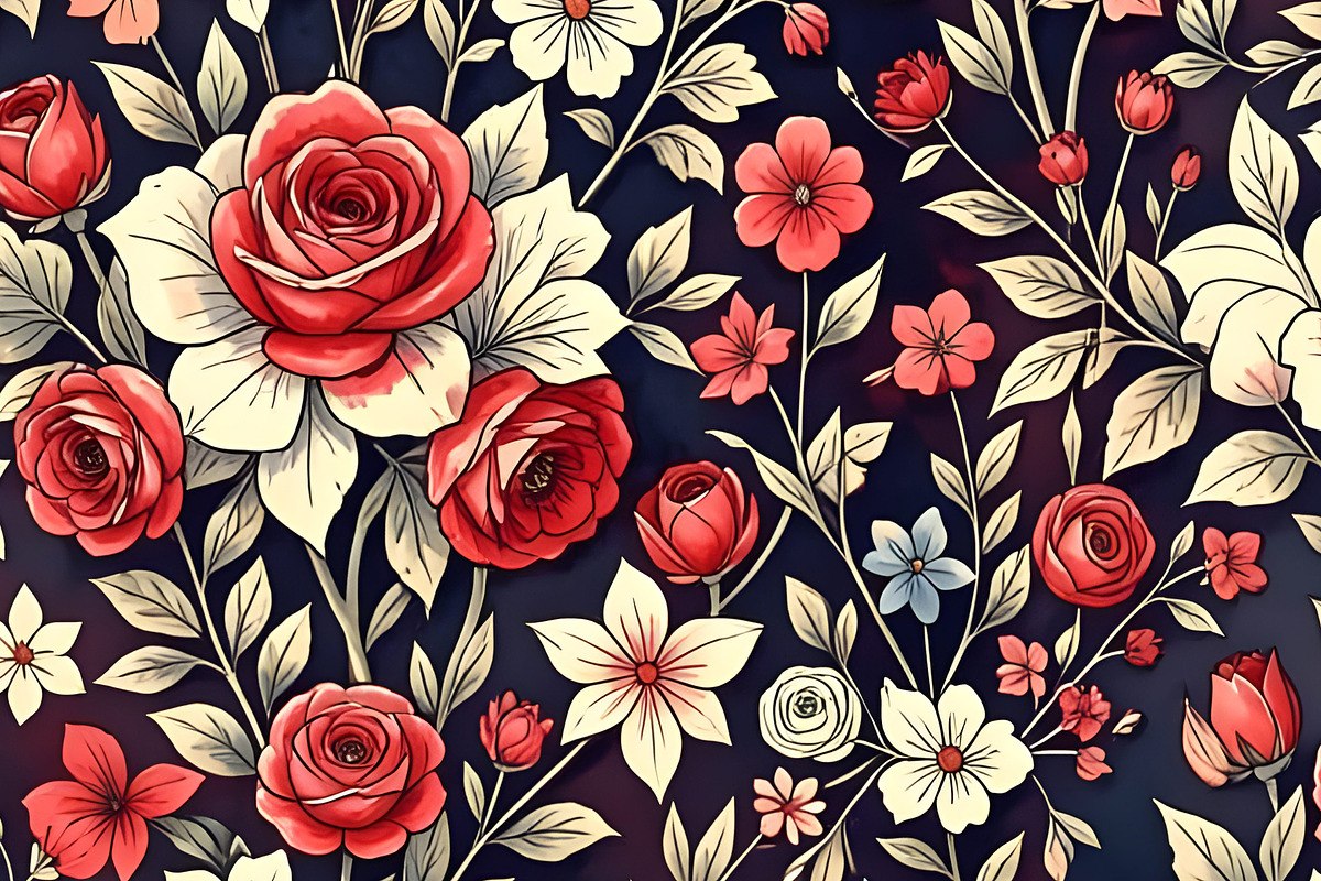 Red White and Blue Floral Background, a Decorative Illustration by Sharon Schwalbe (Photo 5 of 6)