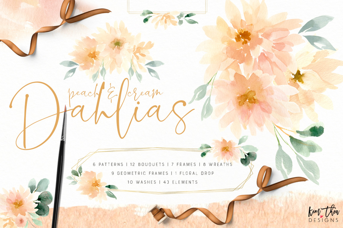 Peach and Cream Dahlias, an Illustration by Kim Thoa Designs (Photo 1 of 14)