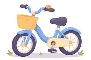 Cute Kid Bicycle with Basket Cartoon, a Transportation Illustration by Artpon Illustration