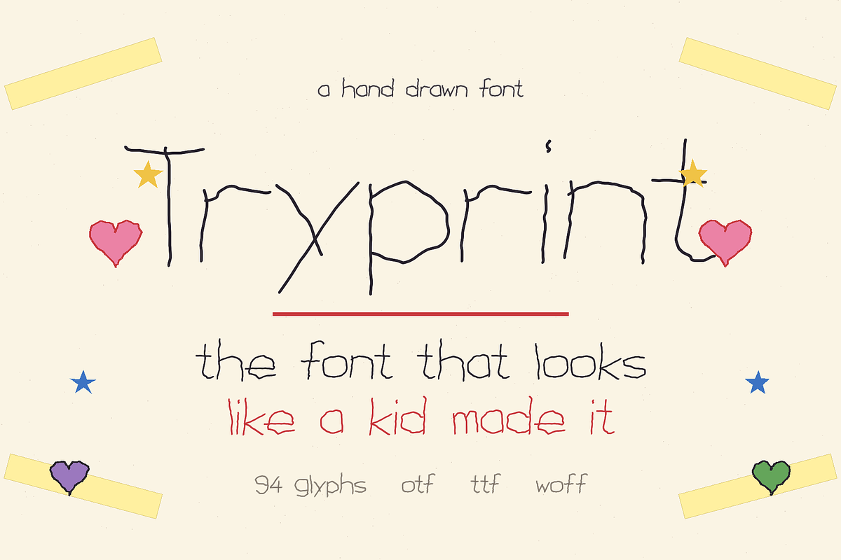 Tryprint — The Font a Kid Made, a Handwritten Font by Lettra Studio (Photo 1 of 12)