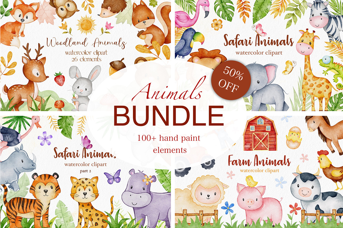 Watercolor Animals Bundle 50 OFF, an Animal Illustration by LuiDesignStudio