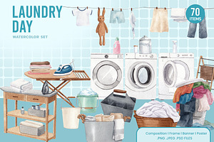 Laundry Day Watercolor Illustration, an Object Illustration by CreativeValuation