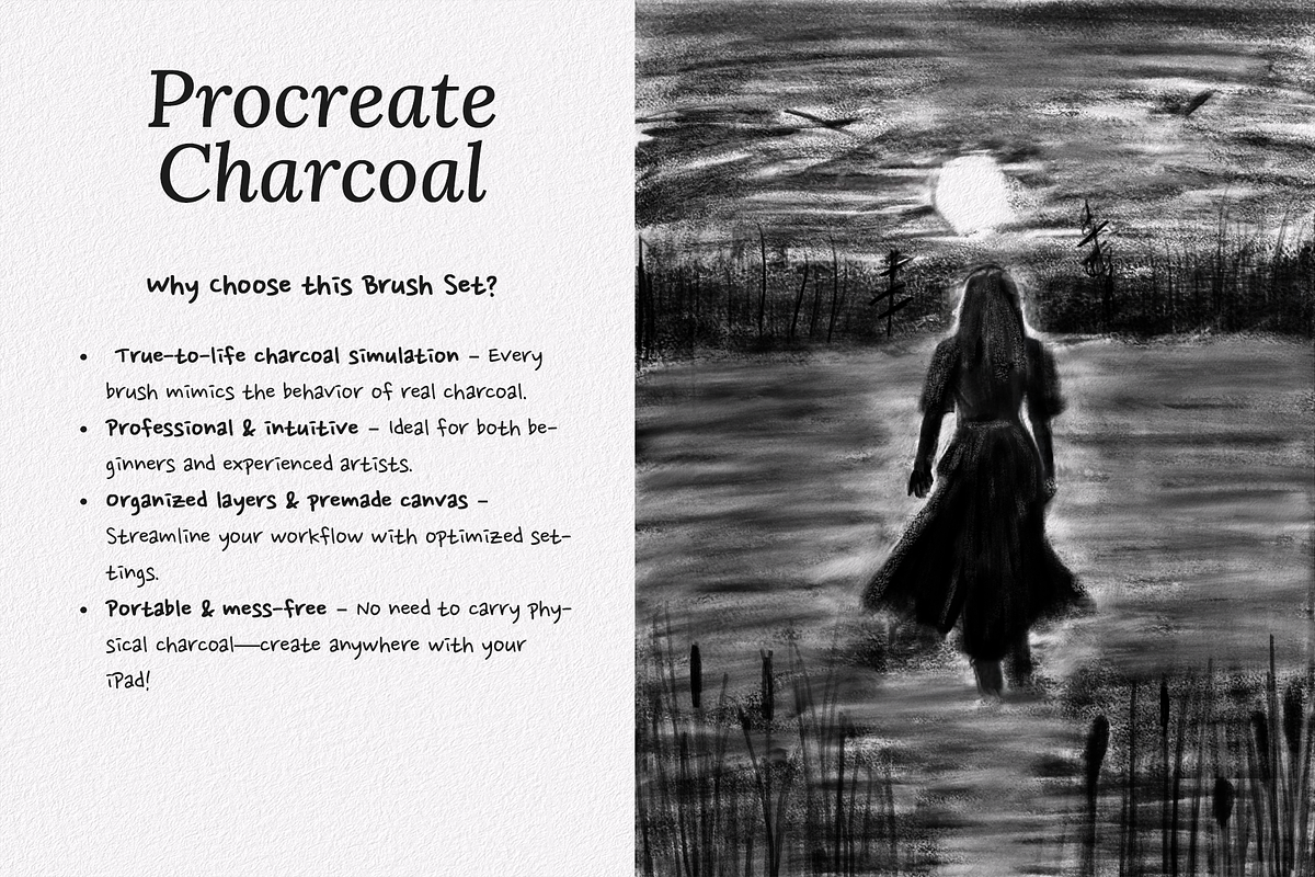Procreate Charcoal Brush Set, a Brush Add-On by Brush Moment (Photo 3 of 9)