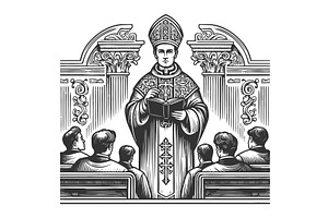 Priest Giving Sermon in Ornate, an Illustration by AlexArt