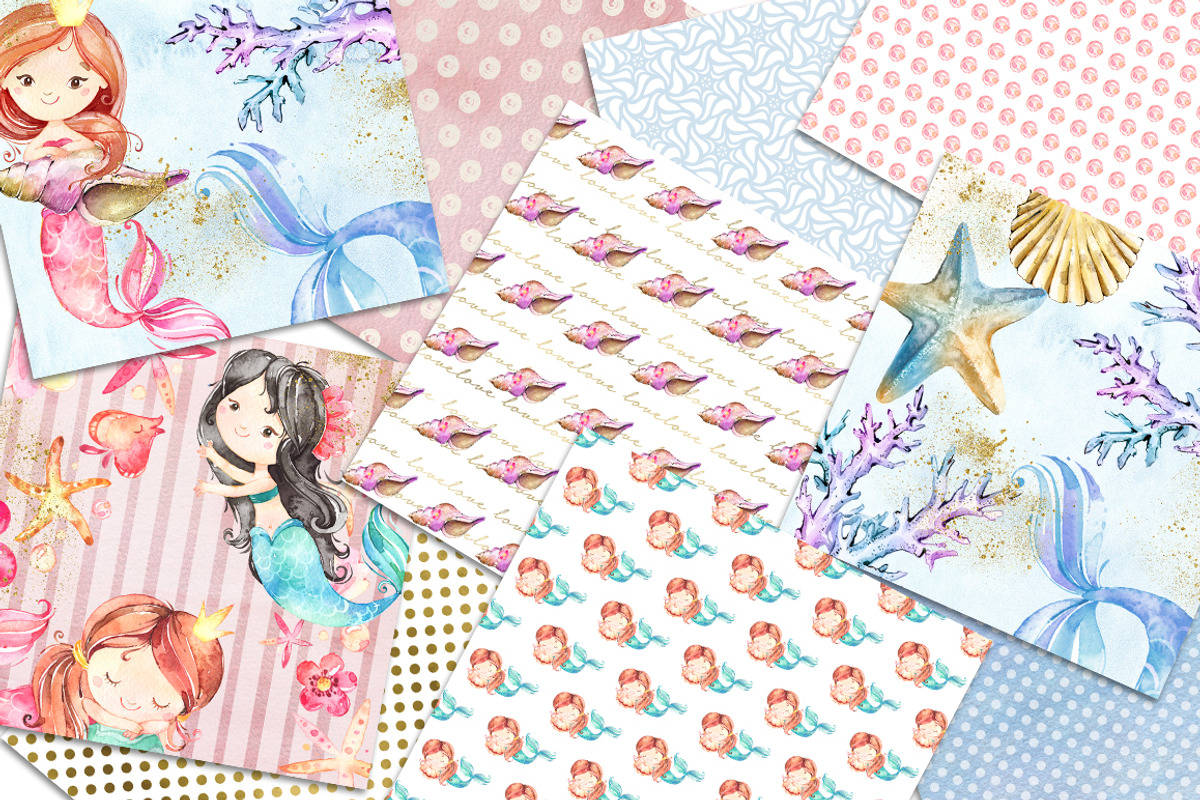 MERMAID DIGITAL PAPER PACK, a Pattern Graphic by rusticmelody (Photo 2 of 2)